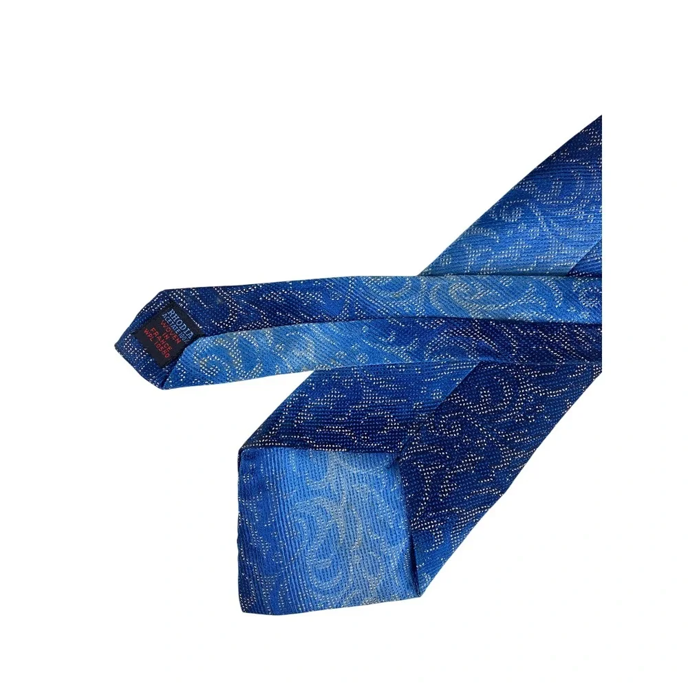 VTG Mens Tie Rhodia Acetate Woven France Royal Blue Metallic Brocade 70s 57x4